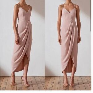 Shona Joy / tulip slip satin dress core cocktail draped midi dusty pink 4